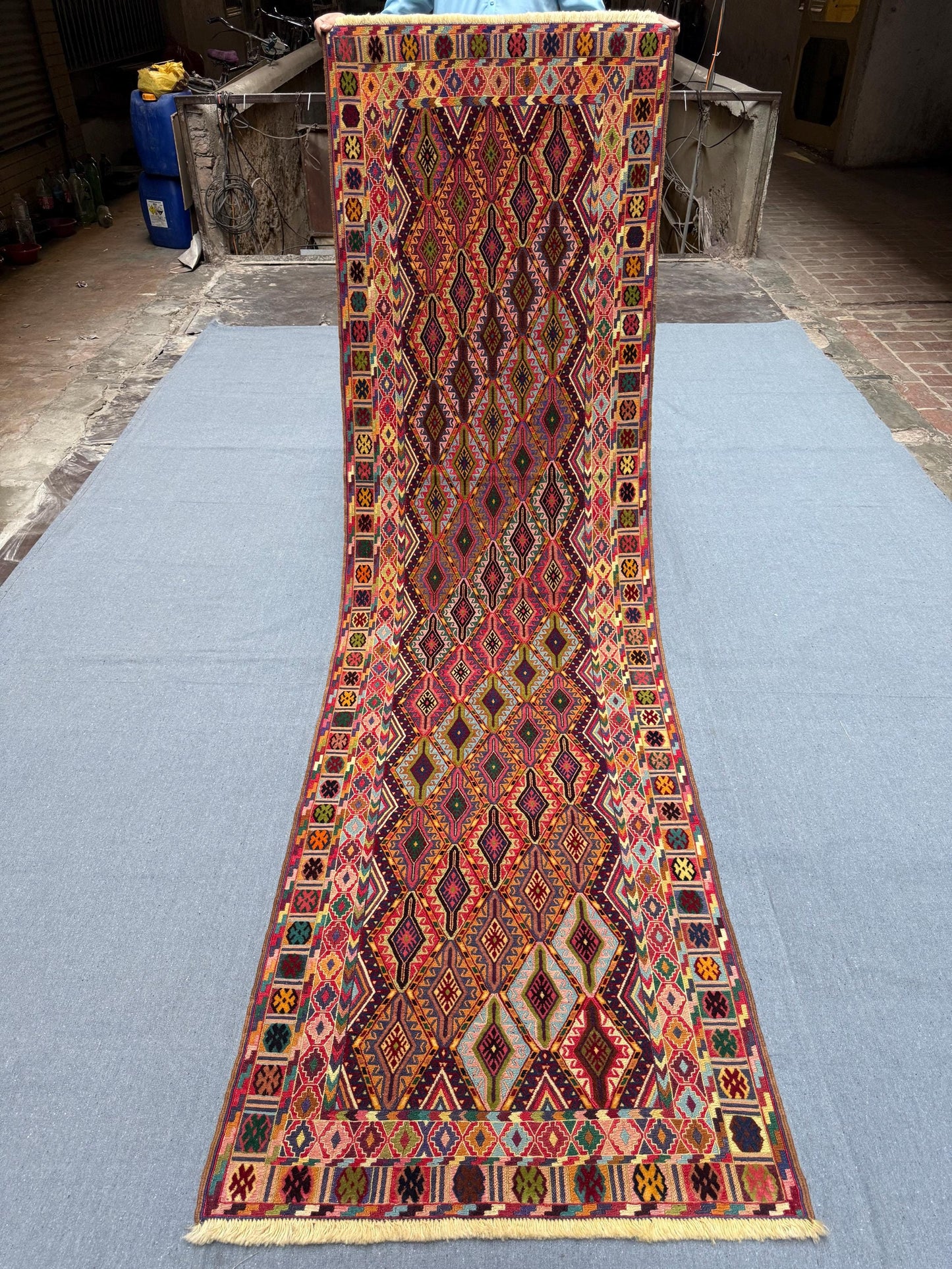 Antique Handmade Vintage Kilim Runner 2.8 x 9.3 ft - Turkish Bohemian Wool Rug - Geometric Tribal Hallway Carpet - Handwoven Flatweave