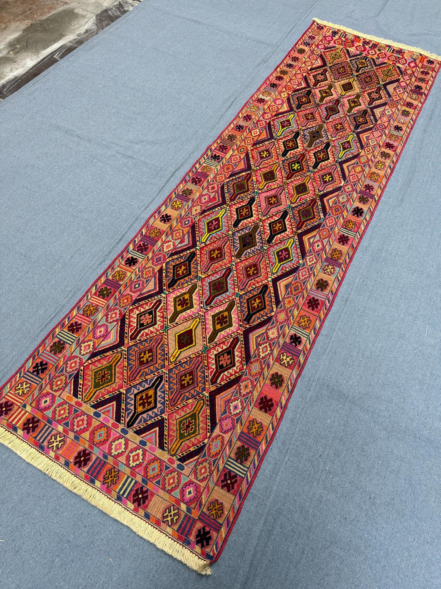 Antique Handmade Vintage Kilim Runner 2.7 x 8.11 ft - Turkish Bohemian Wool Rug - Geometric Tribal Hallway Carpet - Handwoven Flatweave