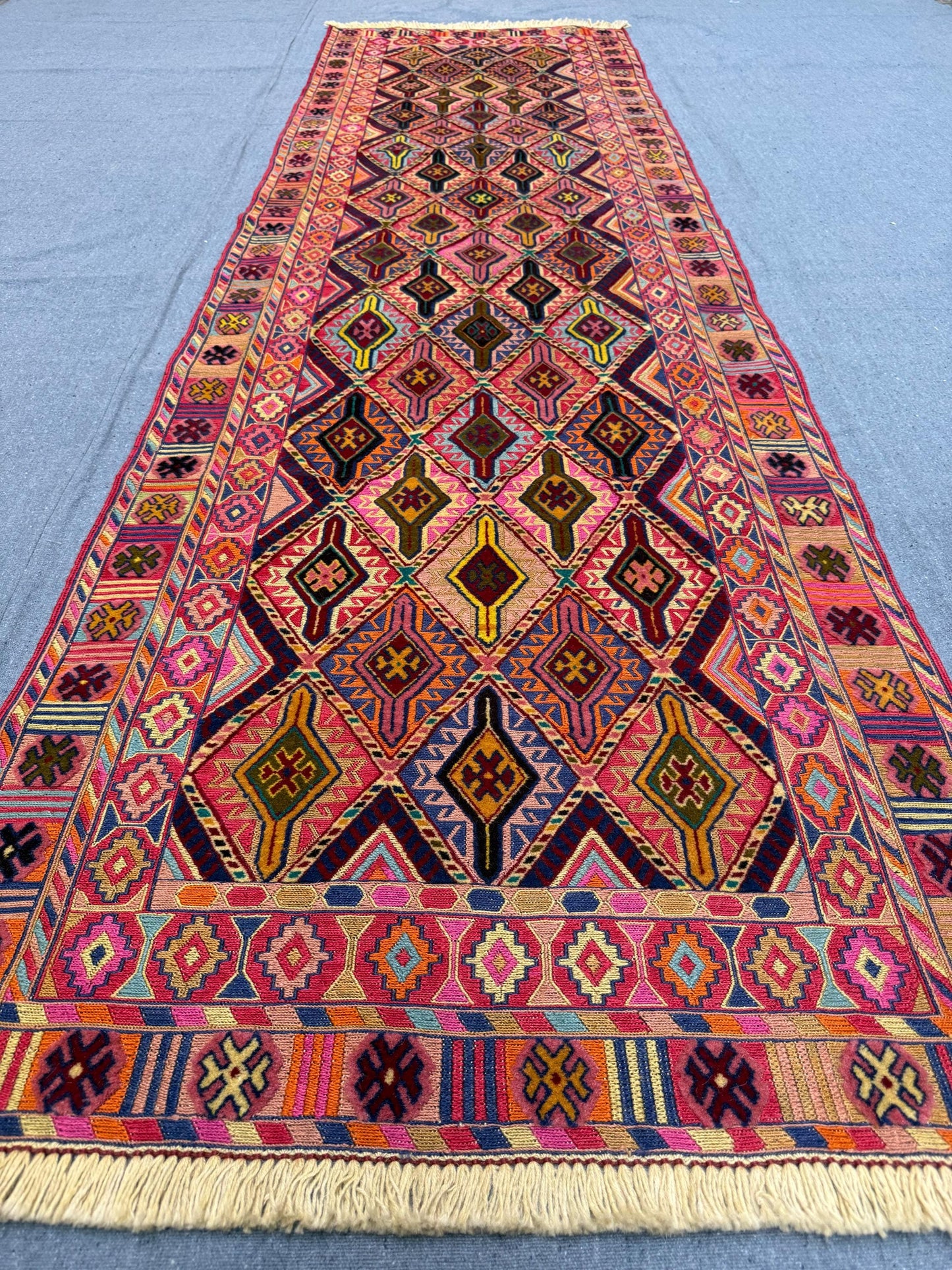 Antique Handmade Vintage Kilim Runner 2.7 x 8.11 ft - Turkish Bohemian Wool Rug - Geometric Tribal Hallway Carpet - Handwoven Flatweave