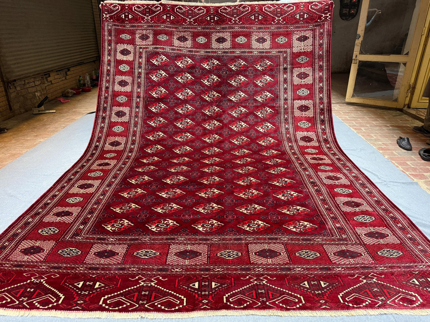 Turkmen Antique Handmade Wool Rug 8.9 x 12.5 ft - Traditional Sara Red Carpet - Vintage Tribal Geometric Oriental Area Rug