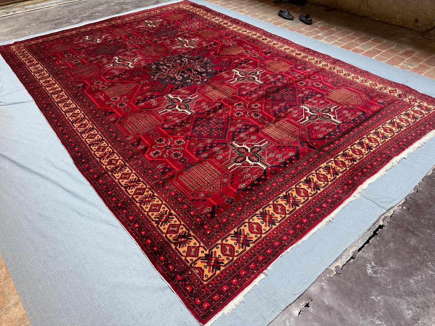 Real Vintage Handmade Antique Wool Rug 9 x 13.2 ft - Oriental Red Persian Carpet - Traditional Tribal Hand-Knotted Large Area Rug