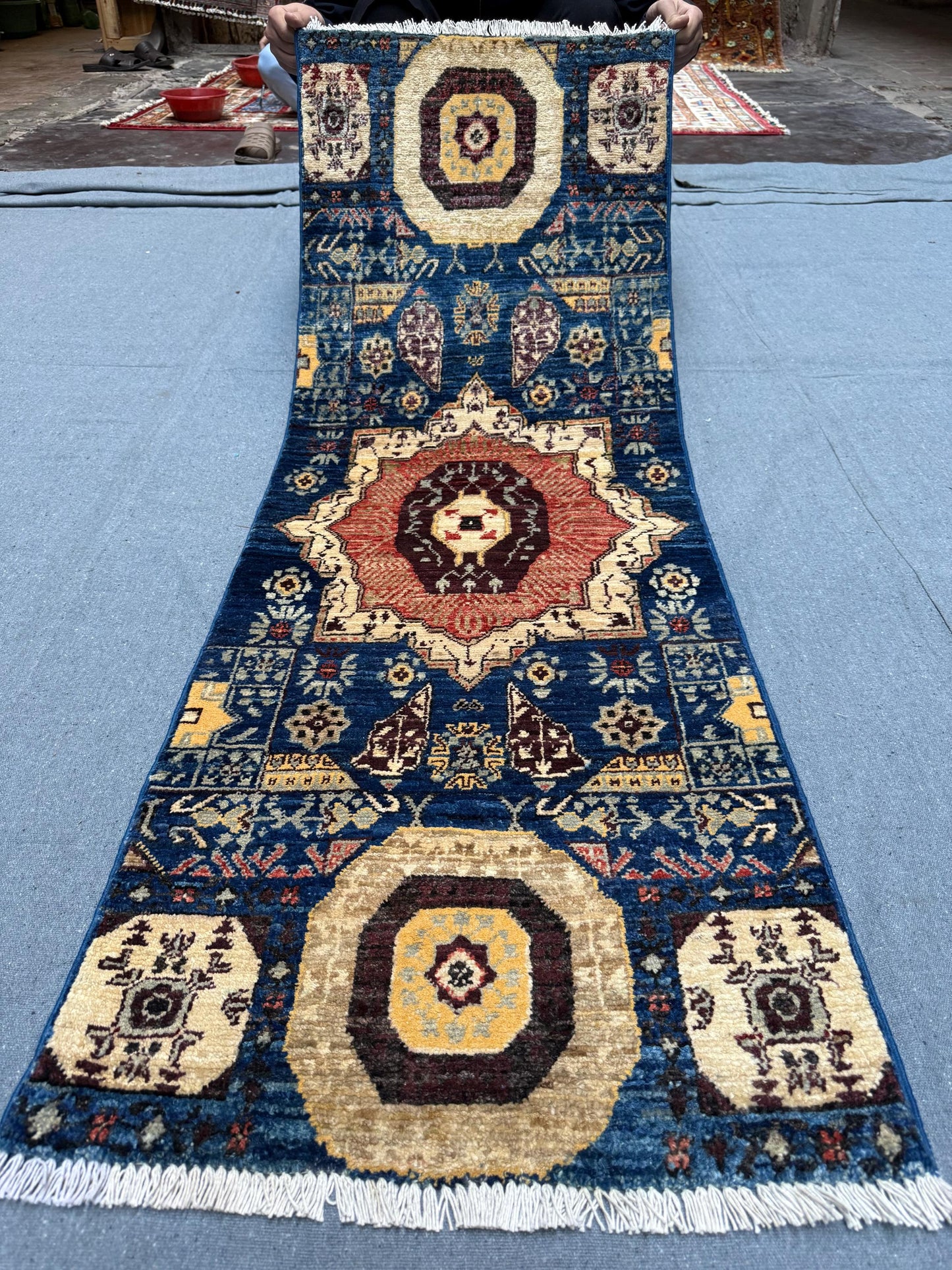 Handmade Mamluk Wool Runner Rug 1.9 x 5 ft - Intricate Geometric Medallion Design - Traditional Afghan Hallway Carpet - Luxury Wool Rug