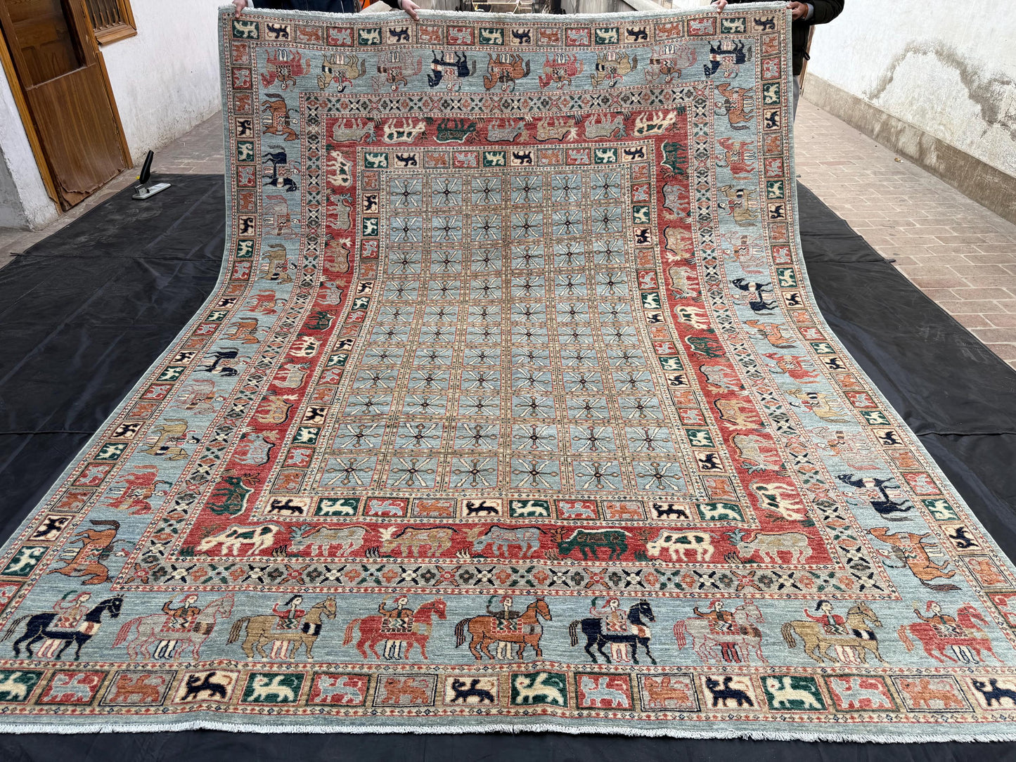 Handmade Persian Rug |Horse and Animal Motif Wool Carpet,Traditional Oriental Decor,Pazyryk  Rug,Handwoven Horse Motif Rug,Unique Tribal Rug