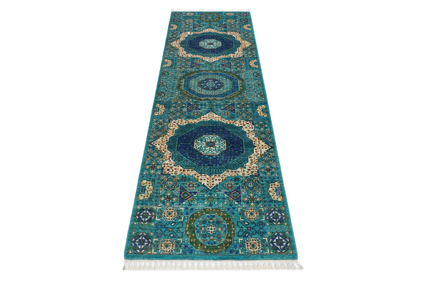 Hand-Knotted Persian Runner Rug 2.7x9 | Blue & Ivory Wool Hallway Carpet | Long Oriental Runner | Handmade Corridor and Entryway Décor