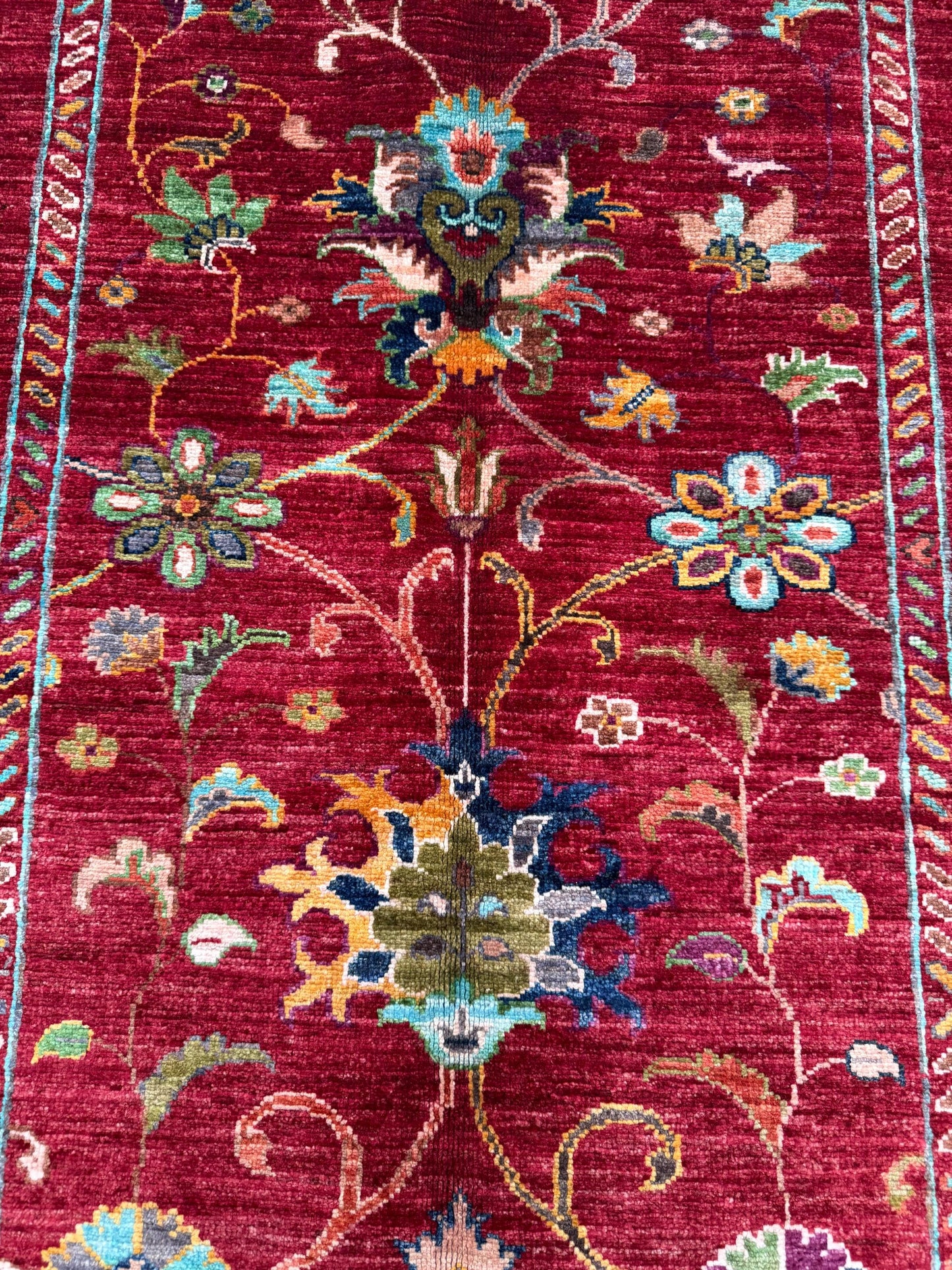 Hand-Knotted Sultani Wool Runner Rug 2.9x9.7 | Traditional Floral Red Hallway Carpet | Handmade Luxury Runner,Vibrant Colorful runner rug.