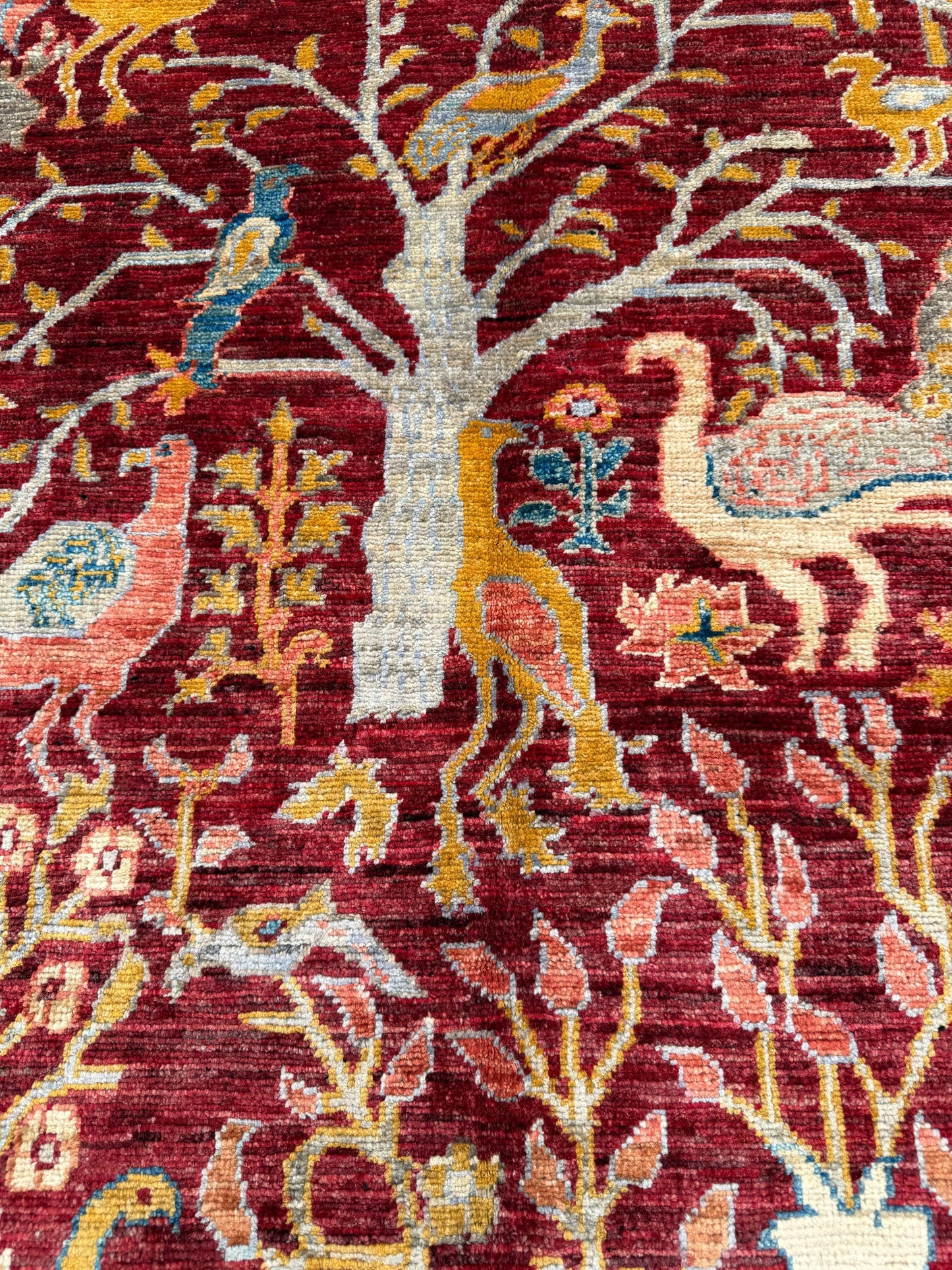 Handmade Red Persian Rug with Bird and Tree Design–Artisan Craft,Unique Handmade Rug Featuring Birds and Tree of Life Design,3x4 bedroom rug