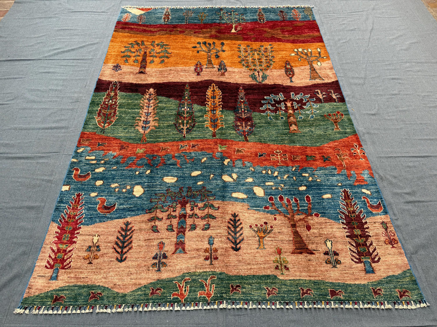 One-of-a-Kind Handwoven Rug – Trees, Lakes, and Wildlife Theme,Unique Tree Of life Living room rug,Artisan Crafted Rug with Nature Scene.