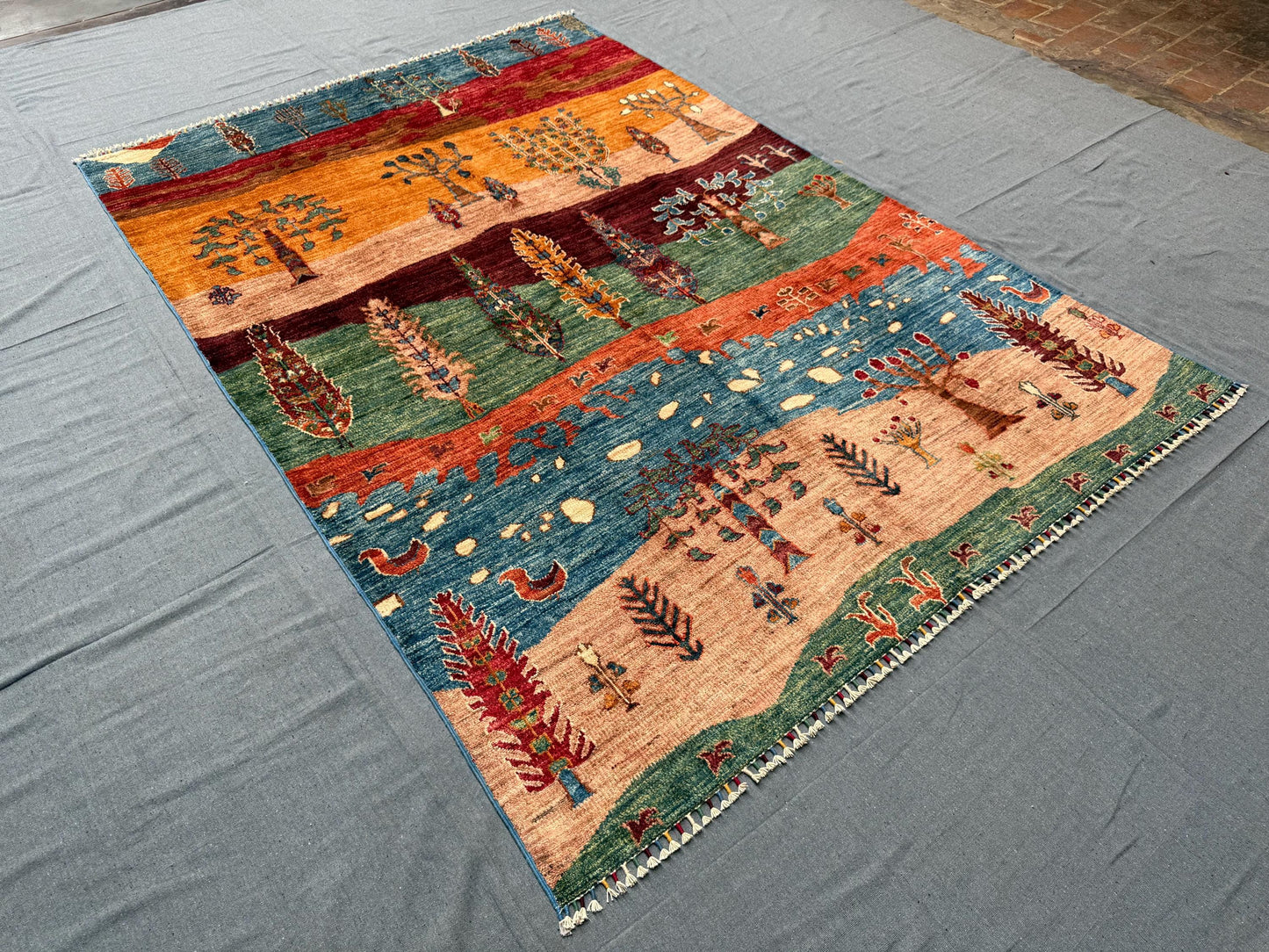 One-of-a-Kind Handwoven Rug – Trees, Lakes, and Wildlife Theme,Unique Tree Of life Living room rug,Artisan Crafted Rug with Nature Scene.