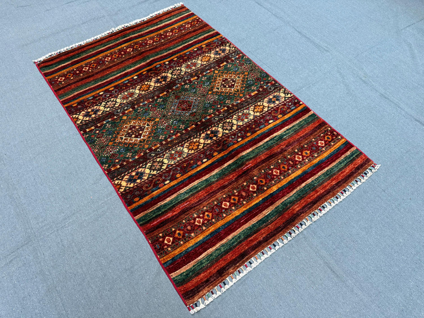 Handmade Red Khorjin Rug –Vintage-Style Antique Inspired,Traditional Handmade Oriental Area Rug – Vibrant Persian Style,3x5 living room rug.