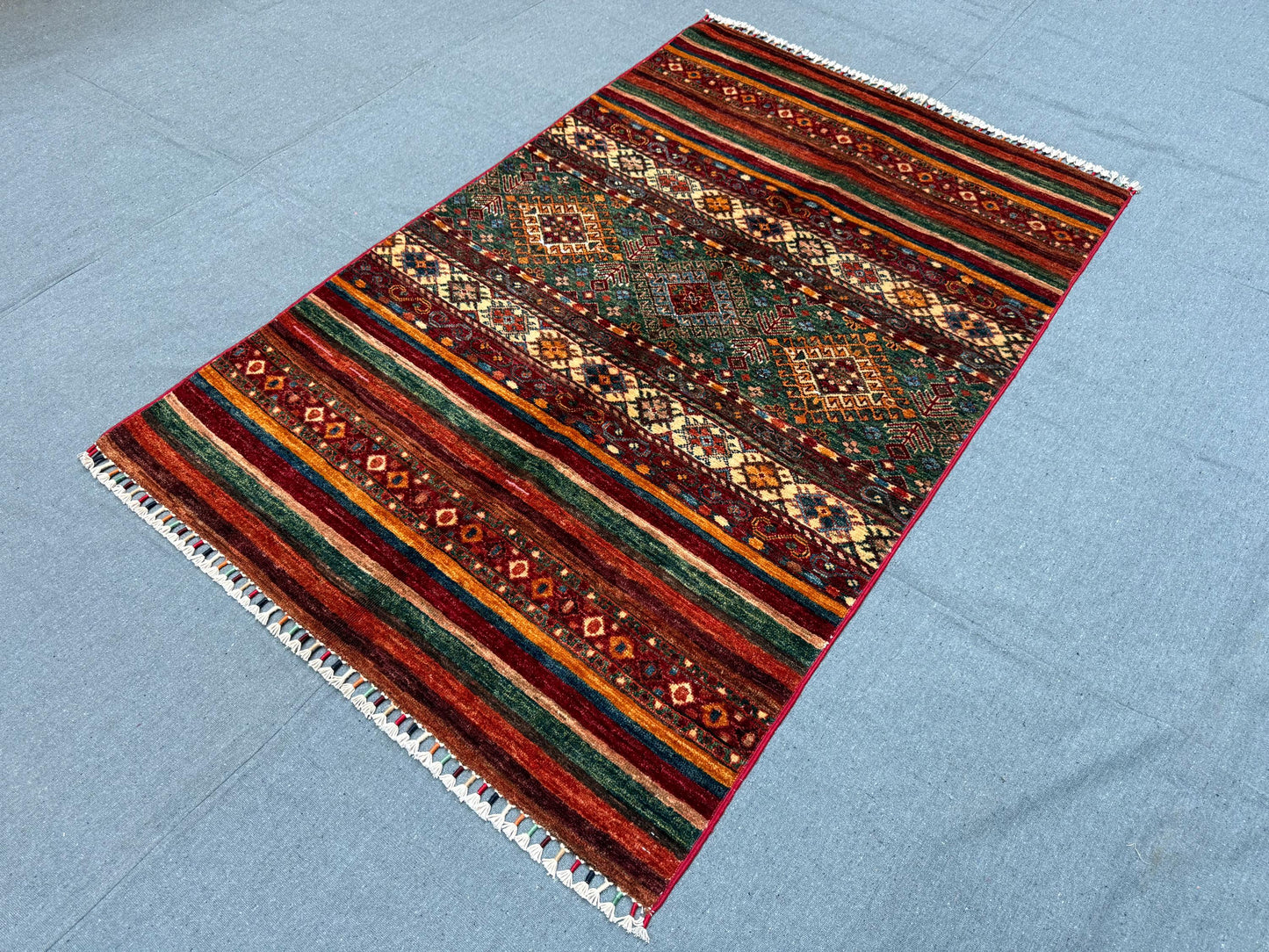 Handmade Red Khorjin Rug –Vintage-Style Antique Inspired,Traditional Handmade Oriental Area Rug – Vibrant Persian Style,3x5 living room rug.