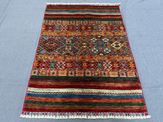 Handmade Multicolor Colorful Rug –Vintage-Style Afghan rug,Handmade Oriental Area Rug – Vibrant Persian Style,3x4 living room rug.