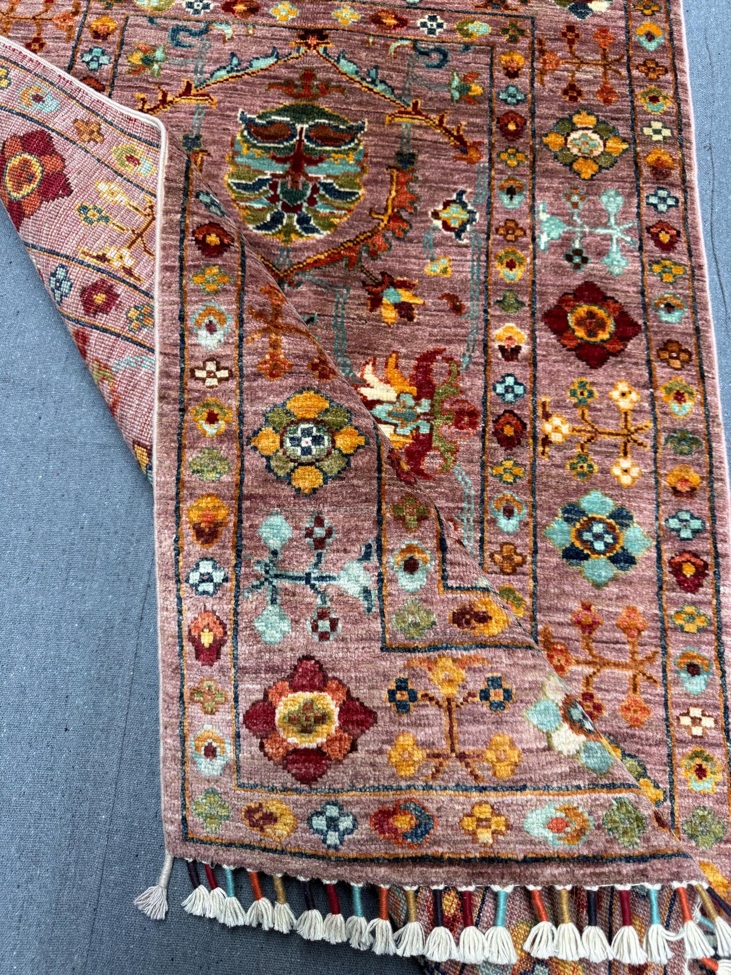 Handmade Pink Brown Small Floral Rug–Vintage-Style Afghan rug,Handmade Small Oriental Area Rug– Afghan turkish Style,3x4 living room rug.