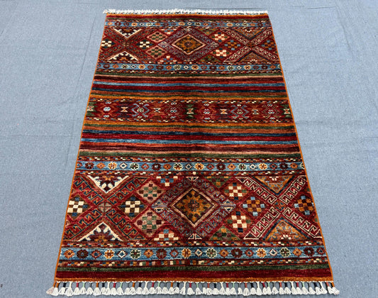 Mini Handmade Multicolor Colorful Rug–Vintage-Style Afghan rug,Handmade Small Oriental Area Rug – Small Rug for Gift,Small living room rug.