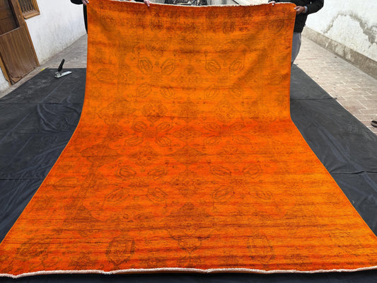 Handmade Orange Overdyed Vintage Rug - Turkish Oriental rug for Living Room or Bedroom,Perfect for Modern or Rustic Home Decor.7x10 overdyed