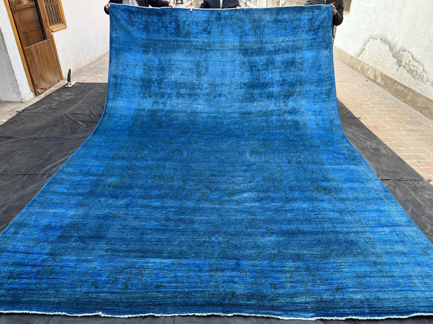 Handmade Blue Overdyed Vintage Rug - Large Handmade Overdyed Rug in Vibrant Blue,One-of-a-Kind Blue Modern Overdyed Rug,10x14 large area rug