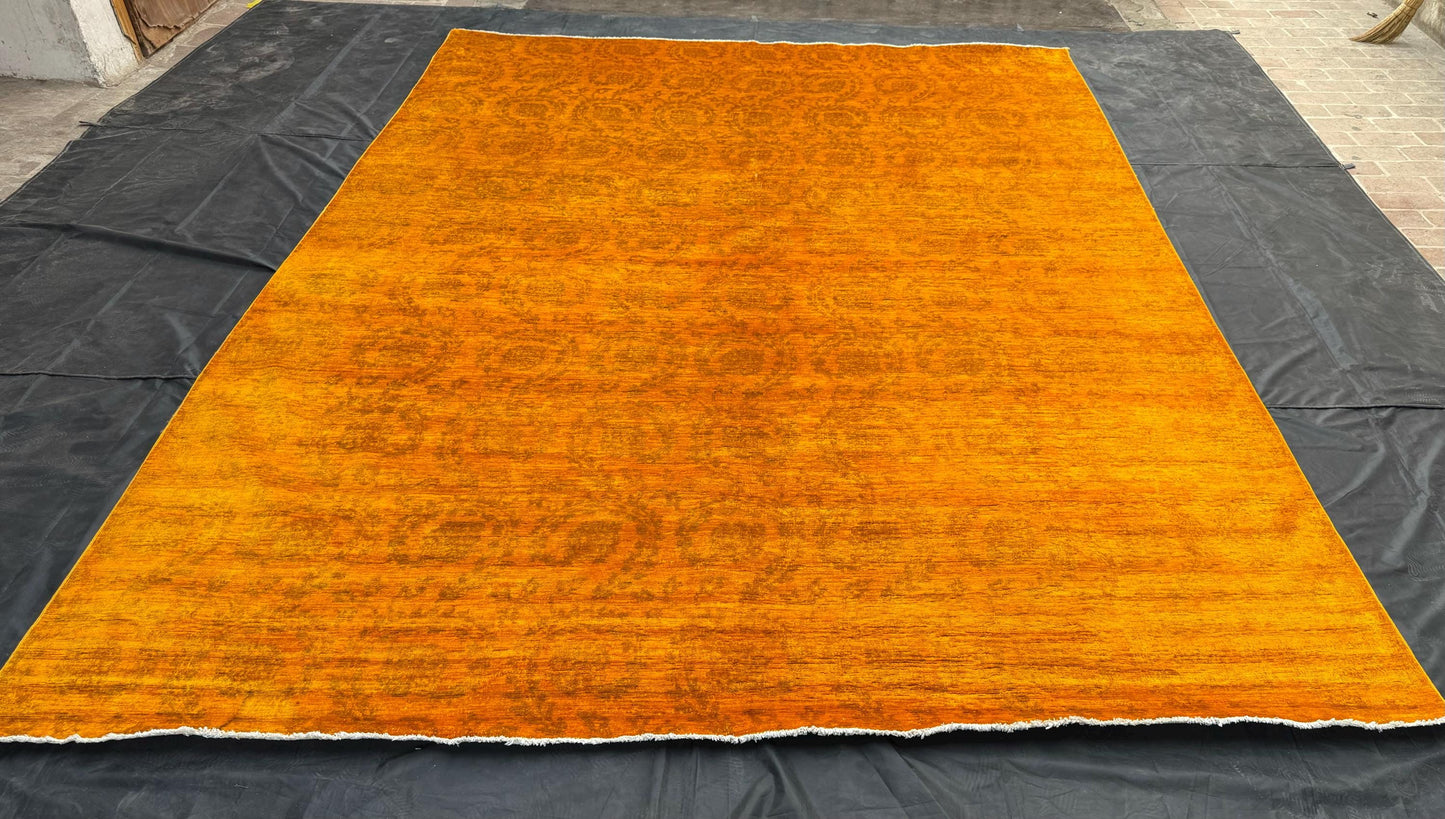 Handmade 8x12 Orange Overdyed Rug,Large Overdyed Rug,8x12 Overdyed Rug for Modern Homes,One-of-a-Kind Handmade Rug 8x12,Living room rug