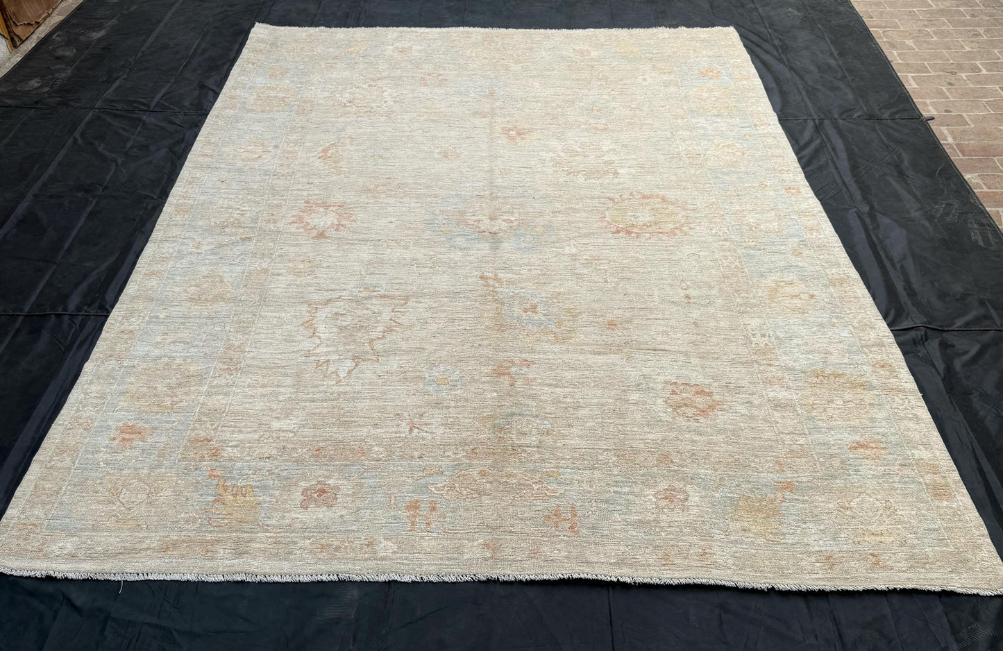 9x12 Turkish Neutral Oushak Rug,Modern Colors Soft Pink,Blue and Cream Oushak Rug,Pastel Blue Oriental Rug,9x12 Neutral Modern Oushak Rug.