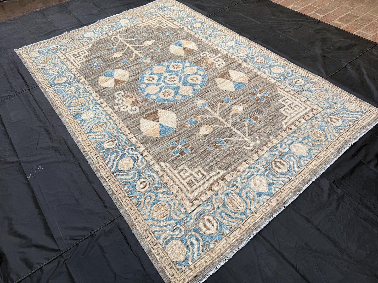 6x8 Hand-Knotted Blue Khotan Area Rug,6x8 Neutral Handmade blue living room Rug,Rustic Contemporary Living room rug,6x8 Living room rug.