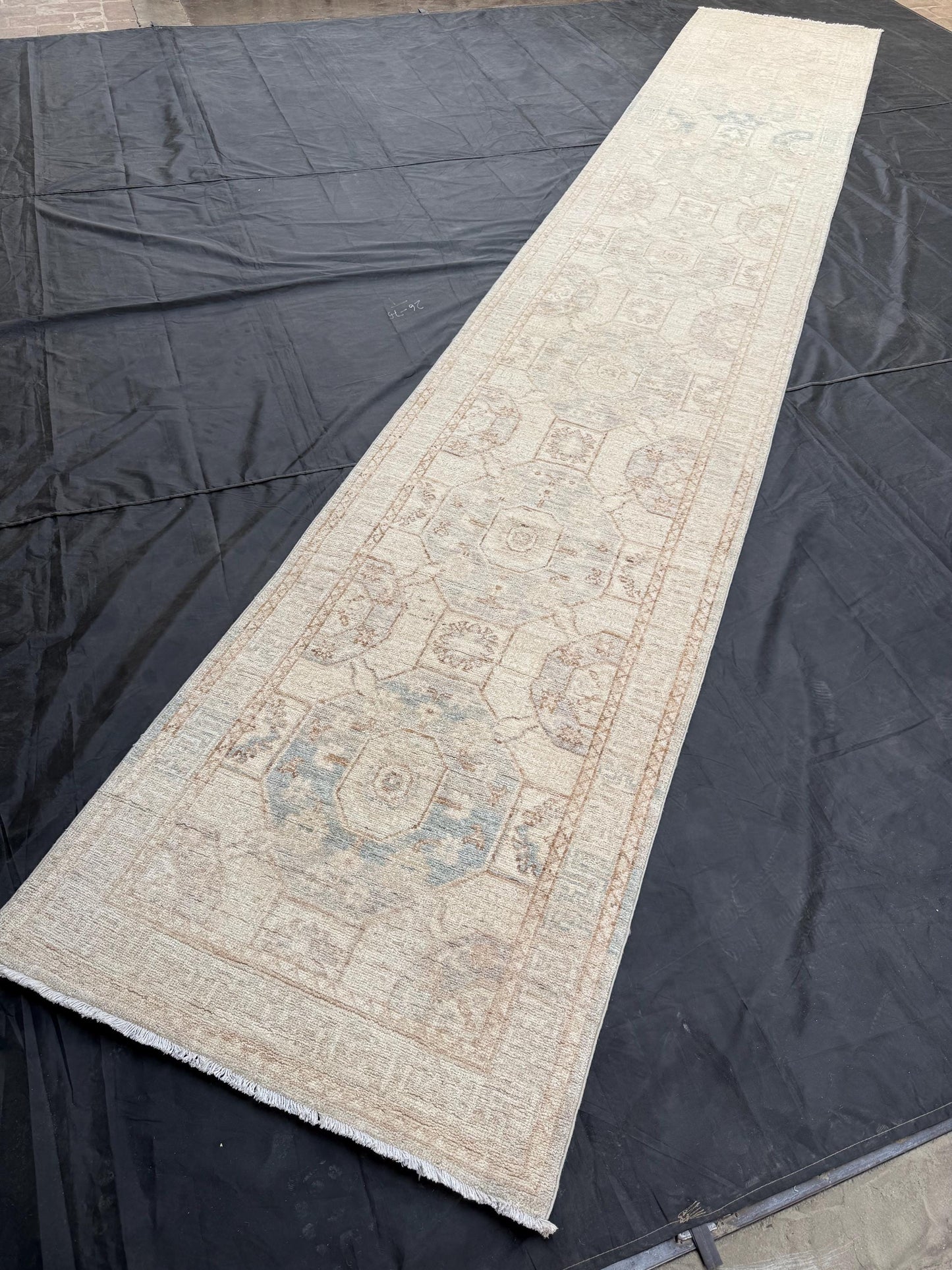 15 ft long Handmade Oushak Runner Rug-Soft Pink Blue Cream Modern runner rug,Modern Pastel colors Runner rug,Turkish Oushak hallway rug