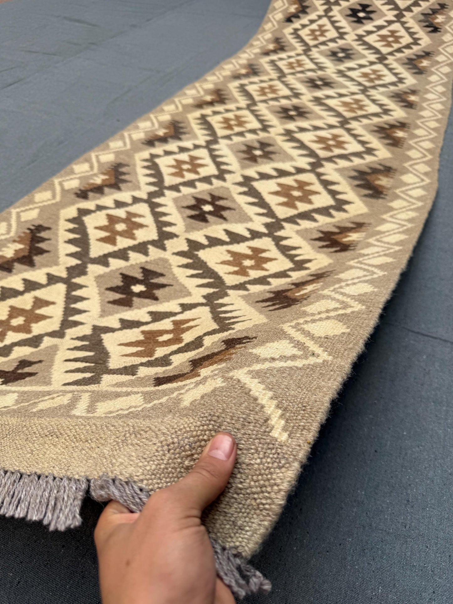 Traditional Turkish Kilim Runner Rug,Neutral Beige and Brown Geometric Design,Modern Home Kilim runner,Turkish Kilim Runner Rug,Boho Runner