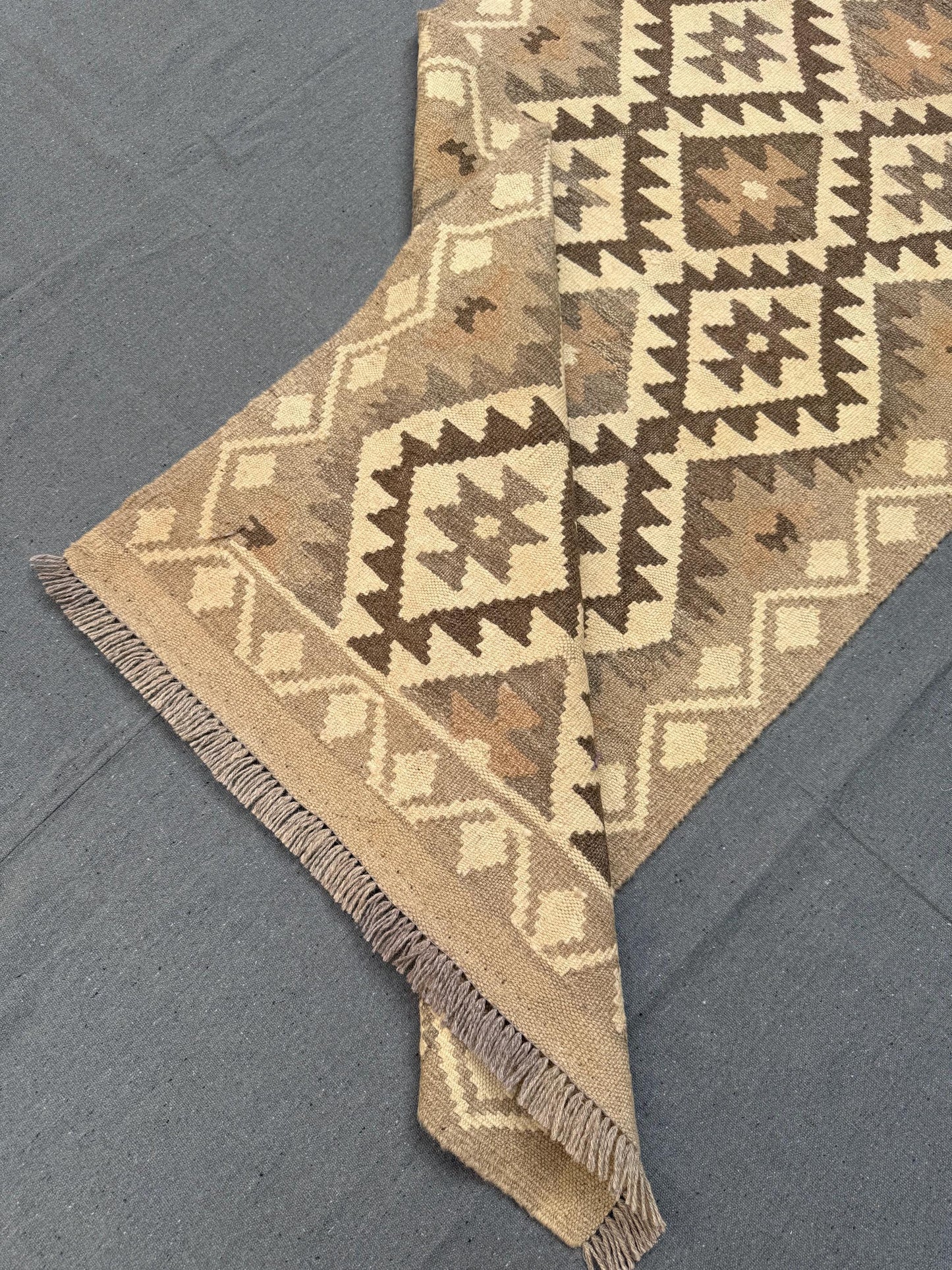 Flatweave reversible Kilim Runner Rug,Beige and Brown Wool Flatweave Carpet for Narrow Spaces,Long Kilim Runner Rug,13 ft runner kilim.