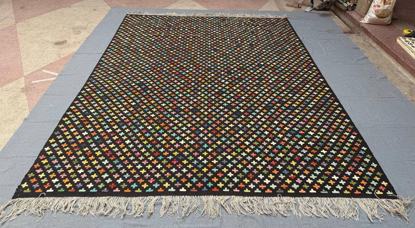 8x12 Handwoven Turkish Kilim Rug - Modern Multicolor Wool Flatweave,Modern Handmade Kilim Rug,Colorful Kilim Rug,Large Multicolor Kilim Rug.