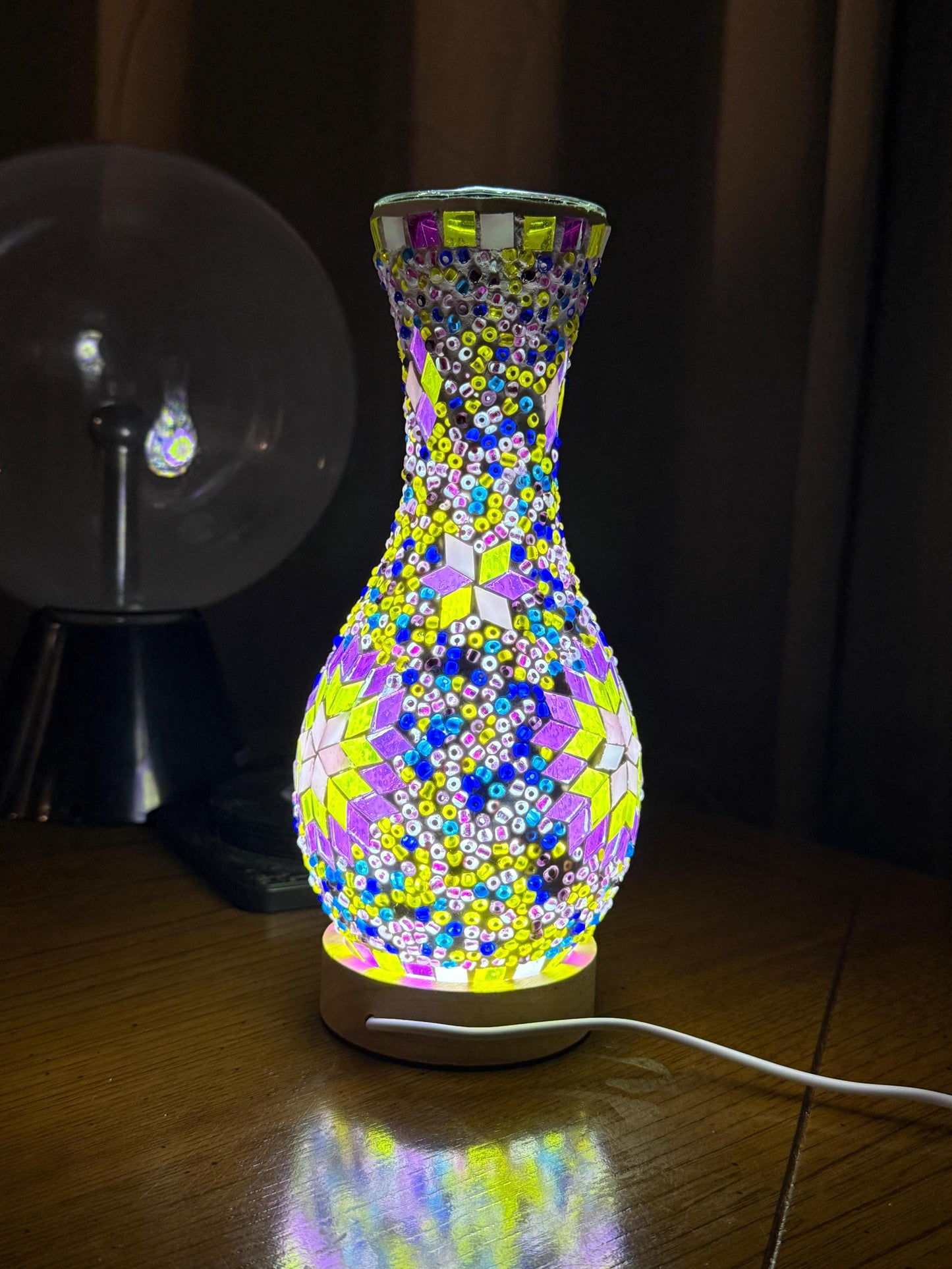 Turkish Purple Mosaic Vase Lamp-Glass Mosaic Turkish Table Lamp – Perfect Gift for Boho & Vintage Lovers,Boho Bed Side lamp,Unique Vase