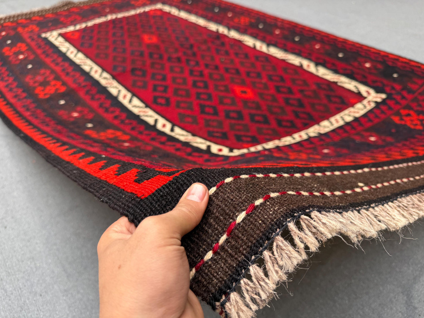 Handmade Vintage Red Small Kilim Wool Rug,Small Geometric Kilim Rug,Handmade Turkish Kilim Rug,Handmade Wool Flatweave,Bold Red Kilim Rug.