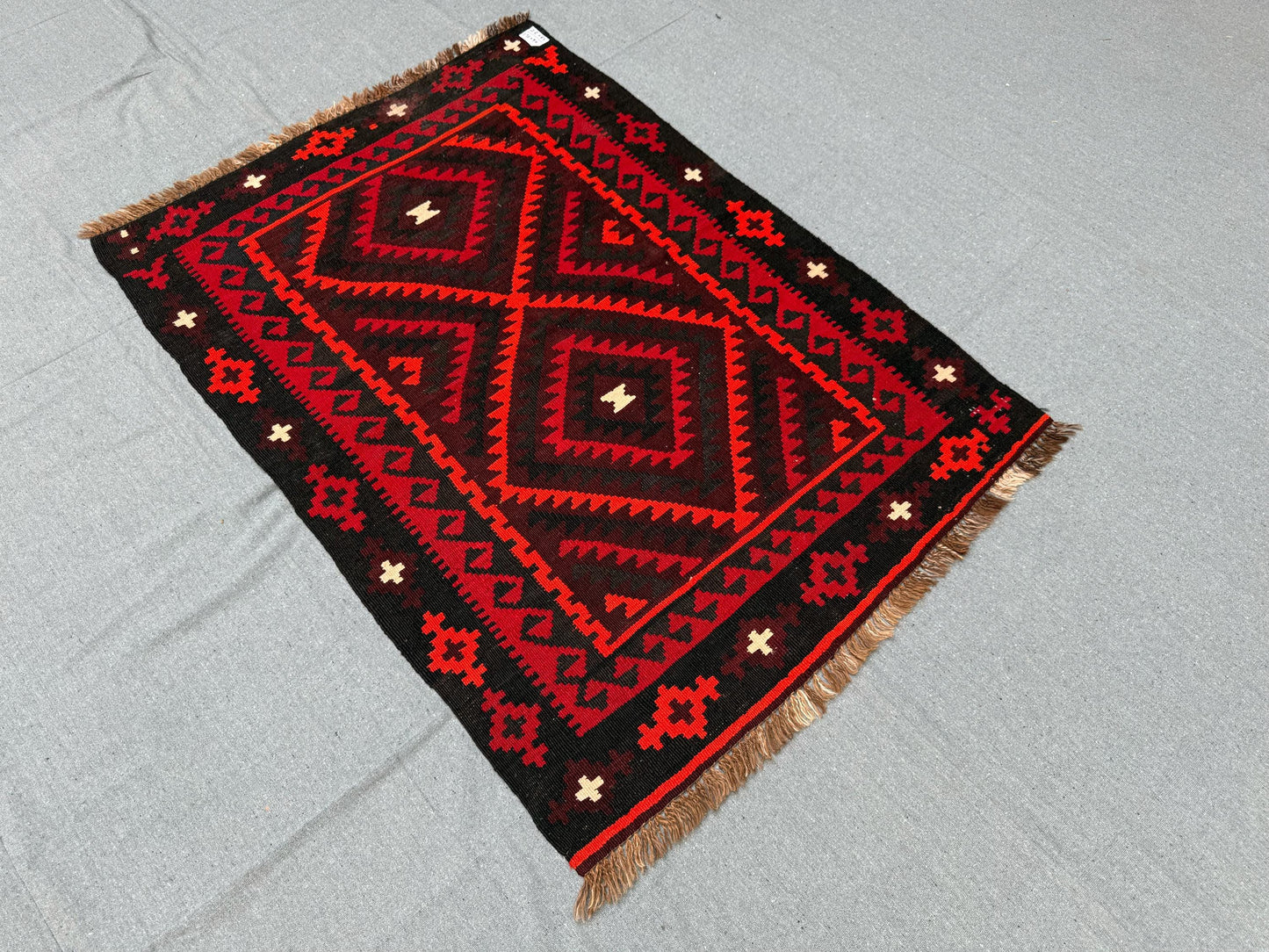 Handmade 5x8 Vintage Turkish Kilim Rug-Red and Black Tribal Design,Traditional 3x5 Turkish Kilim Rug,Vintage Wool Kilim Carpet,Afghan Kilim