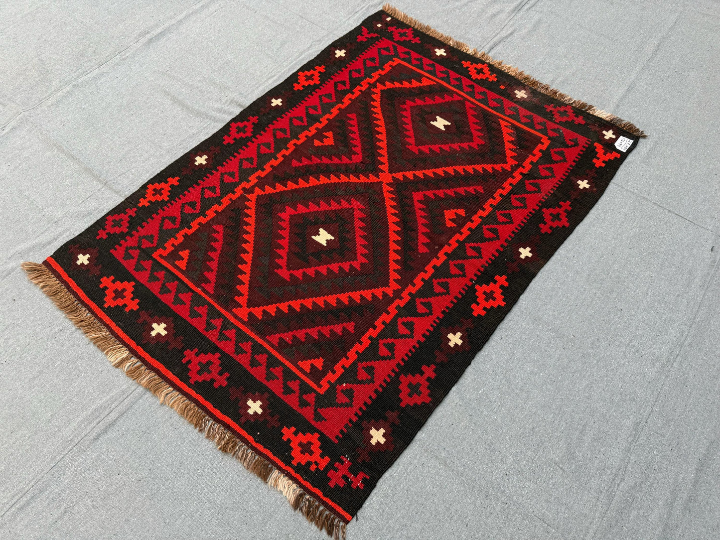 Handmade 5x8 Vintage Turkish Kilim Rug-Red and Black Tribal Design,Traditional 3x5 Turkish Kilim Rug,Vintage Wool Kilim Carpet,Afghan Kilim