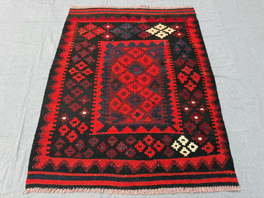 Handmade Vintage Red and Black Kilim Rug,Turkish Tribal Handmade Kilim Rug,Vintage Turkish Kilim Rug,3x4 Small Kilim Rug for gift,Vintage.