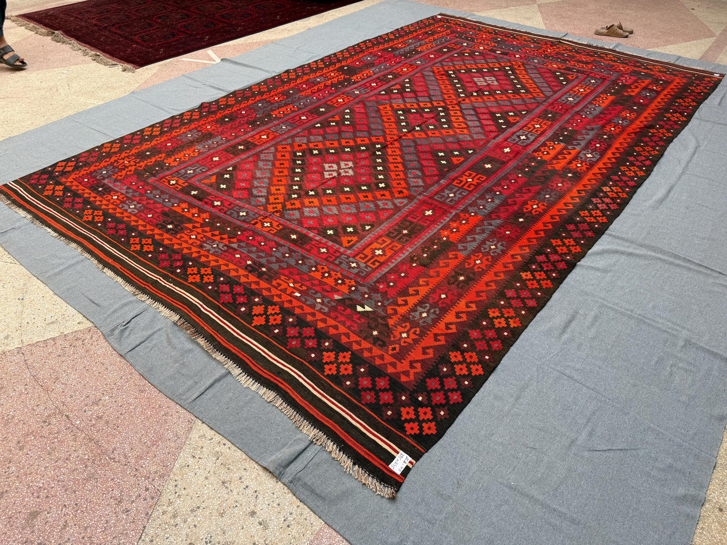 Handmade Vintage Kilim Rug 8x12 Large Turkish Oriental Carpet Bohemian Tribal Wool Flatweave,Vintage Red and Black Kilim Rug,Afghan kilim