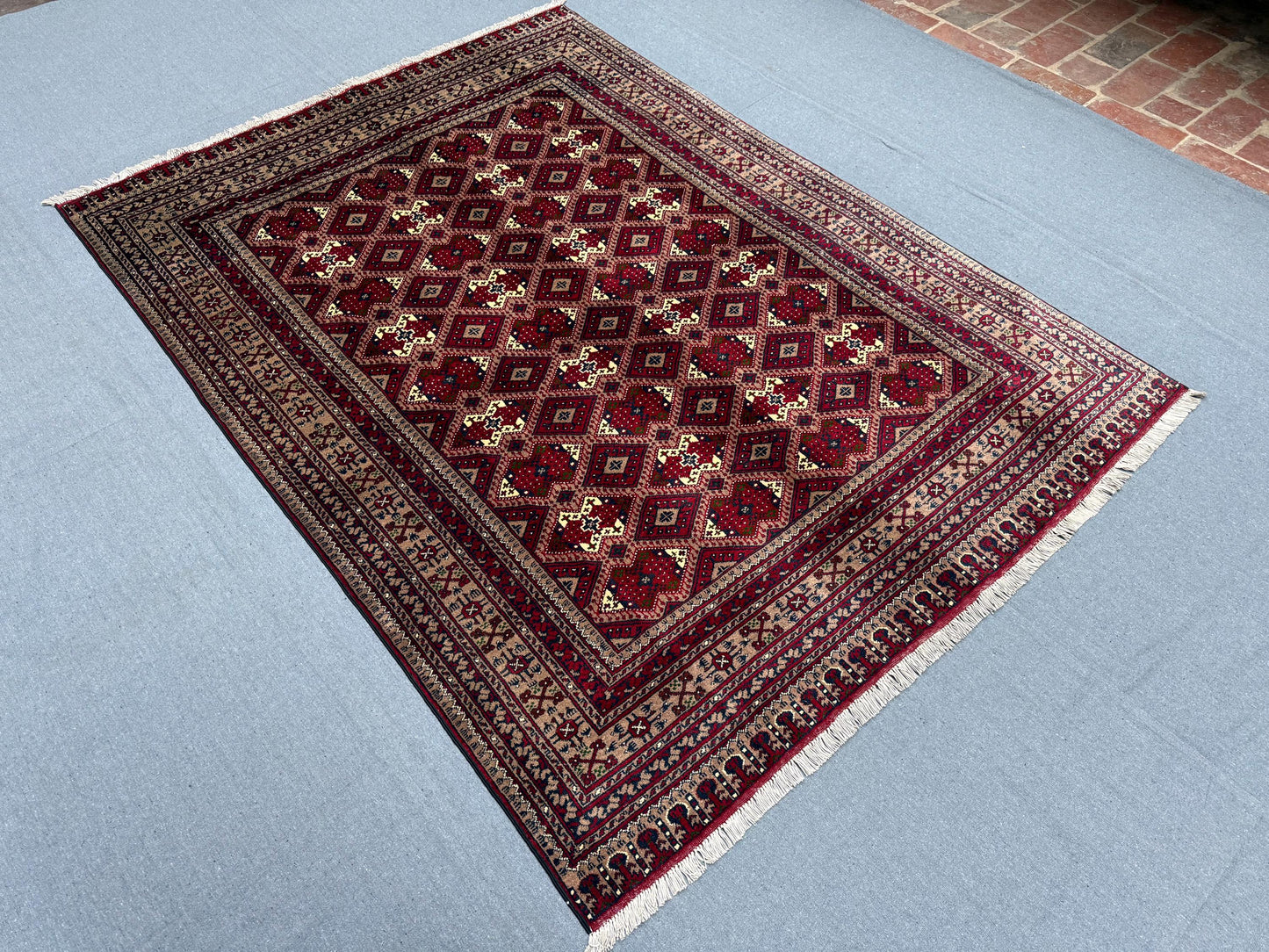 Handmade Oriental Vintage Afghan Rug 5x7 Traditional Turkish Wool Carpet Red and Beige Geometric Area Rug, Afghan Turkish Carpet