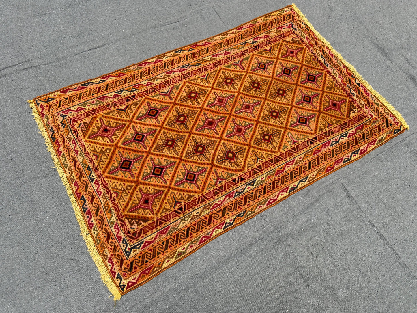 Handwoven Persian Afghan Rug - Vintage Wool Tribal Carpet - Gold, Red & Black Geometric Oriental Rug 2.4 x 3.7 ft