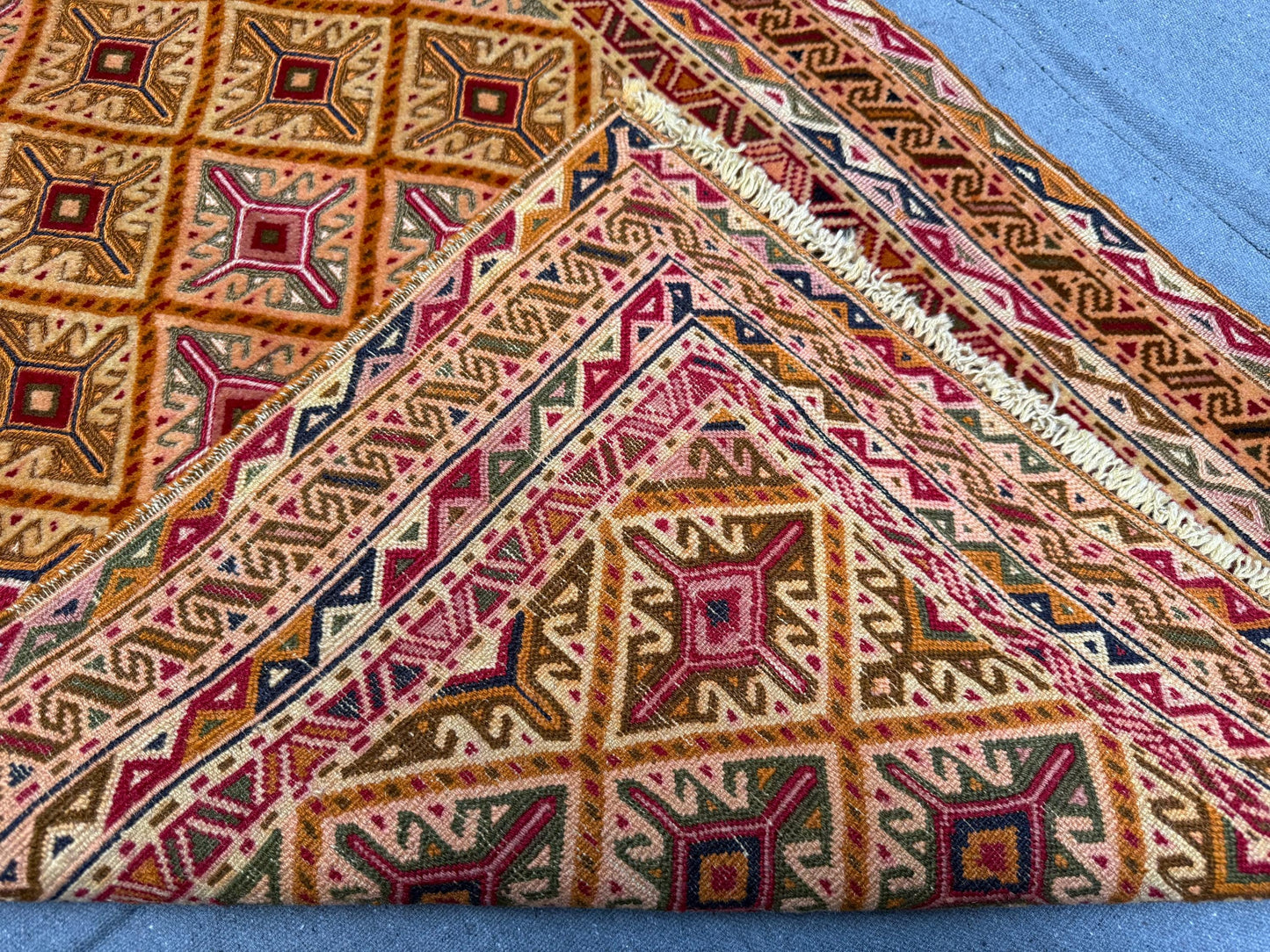 Handwoven Persian Afghan Rug - Vintage Wool Tribal Carpet - Gold, Red & Black Geometric Oriental Rug 2.4 x 3.7 ft