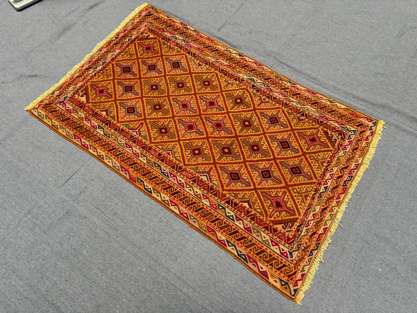 Handwoven Persian Afghan Rug - Vintage Wool Tribal Carpet - Gold, Red & Black Geometric Oriental Rug 2.4 x 3.7 ft