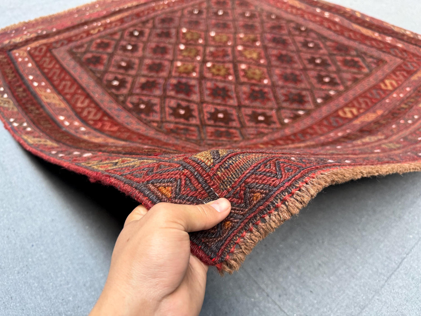 Handwoven Afghan Turkish Rug - Vintage Wool Tribal Carpet - Deep Red & Brown Geometric Oriental Rug 3.11 x 4.2 ft