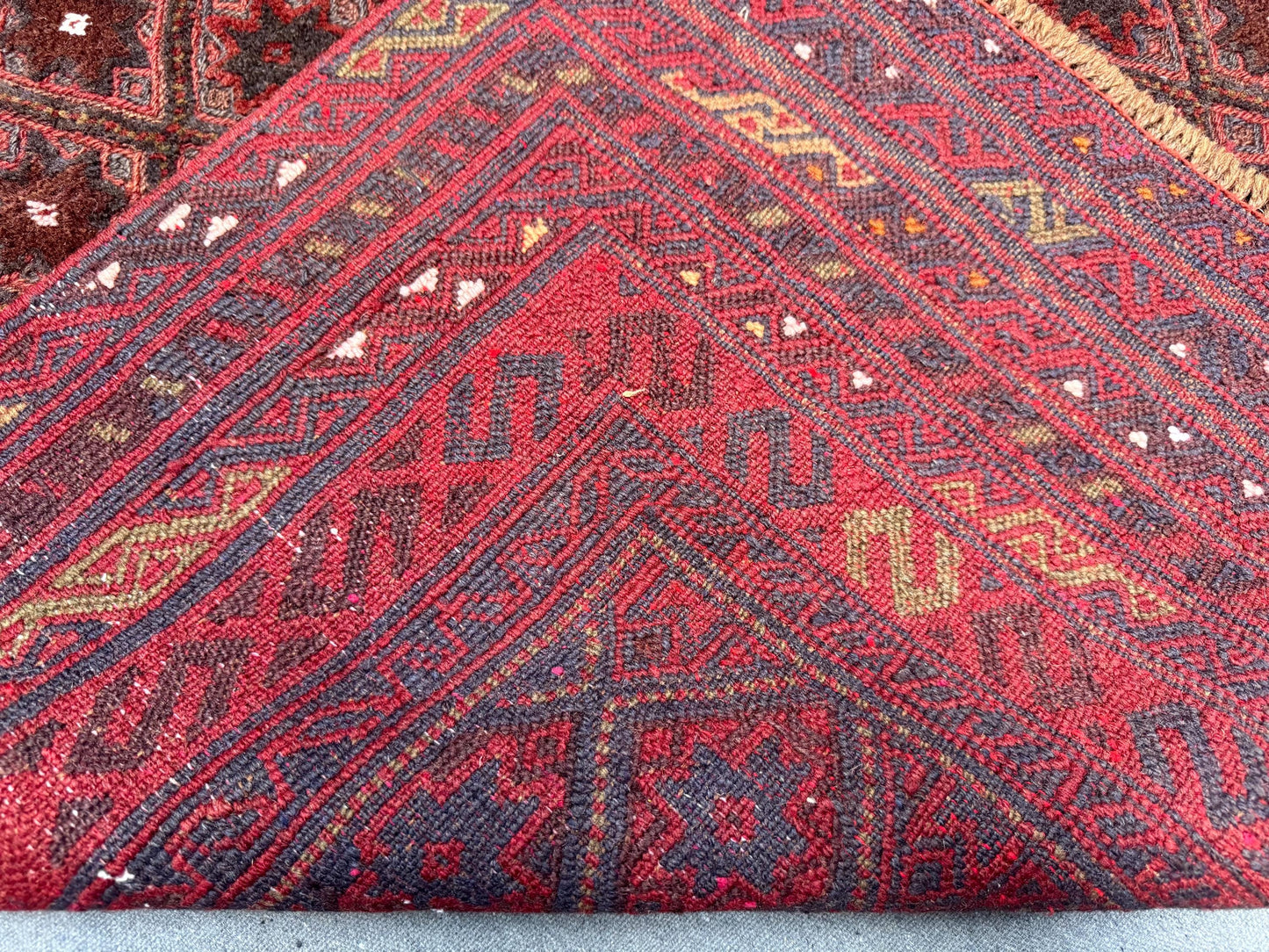 Handwoven Afghan Turkish Rug - Vintage Wool Tribal Carpet - Deep Red & Brown Geometric Oriental Rug 3.11 x 4.2 ft