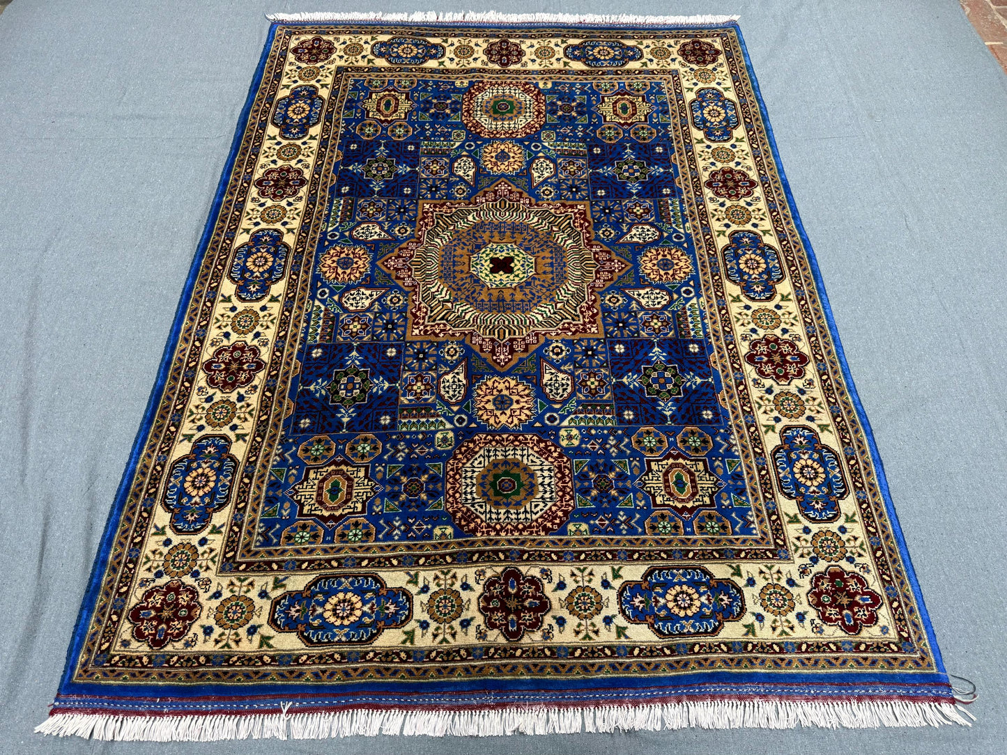 Navy Blue Mamluk Area Rug –Artisan Handmade Wool Carpet for Living Room or Bedroom,Luxurious Traditional Blue Carpet for Home,5x6 Modern rug