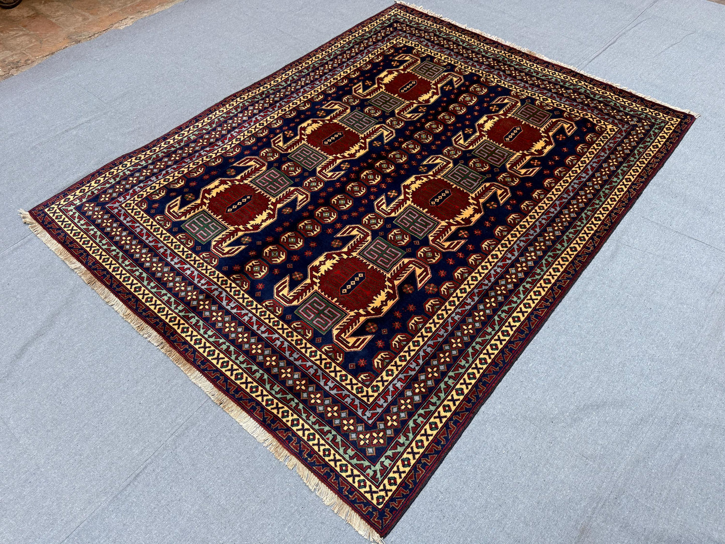 Authentic Oriental Rug–Vibrant Blue and Red Wool Rug,Handwoven Wool Carpet with Bold Tribal Patterns,Persian-Inspired Tribal Rug,Vintage rug