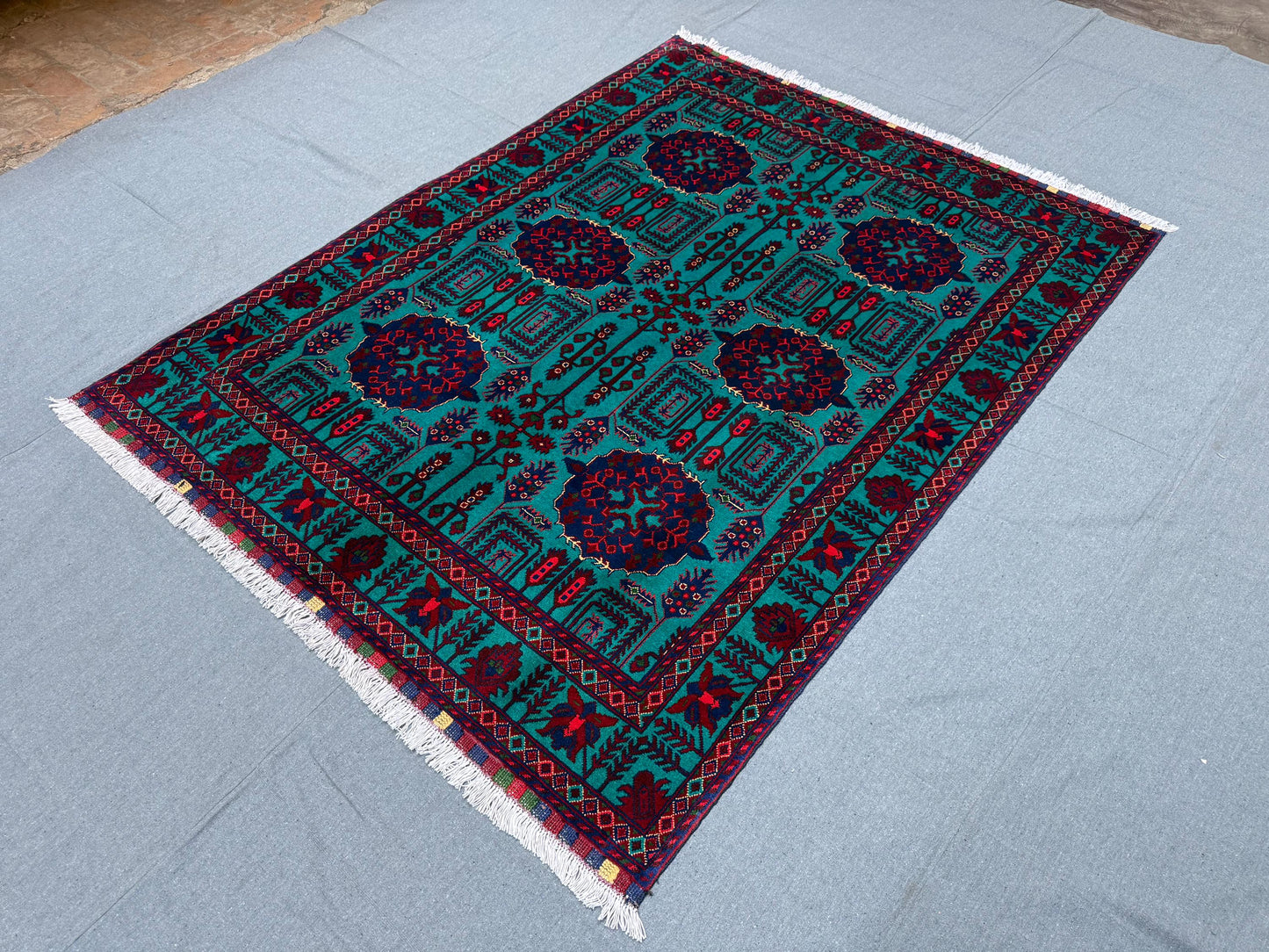 Handmade Turquoise and Red Rug,Luxurious Handmade Oriental Rug,Traditional Persian-Style Wool Rug,Afghan Living room rug,Turkish Area rug