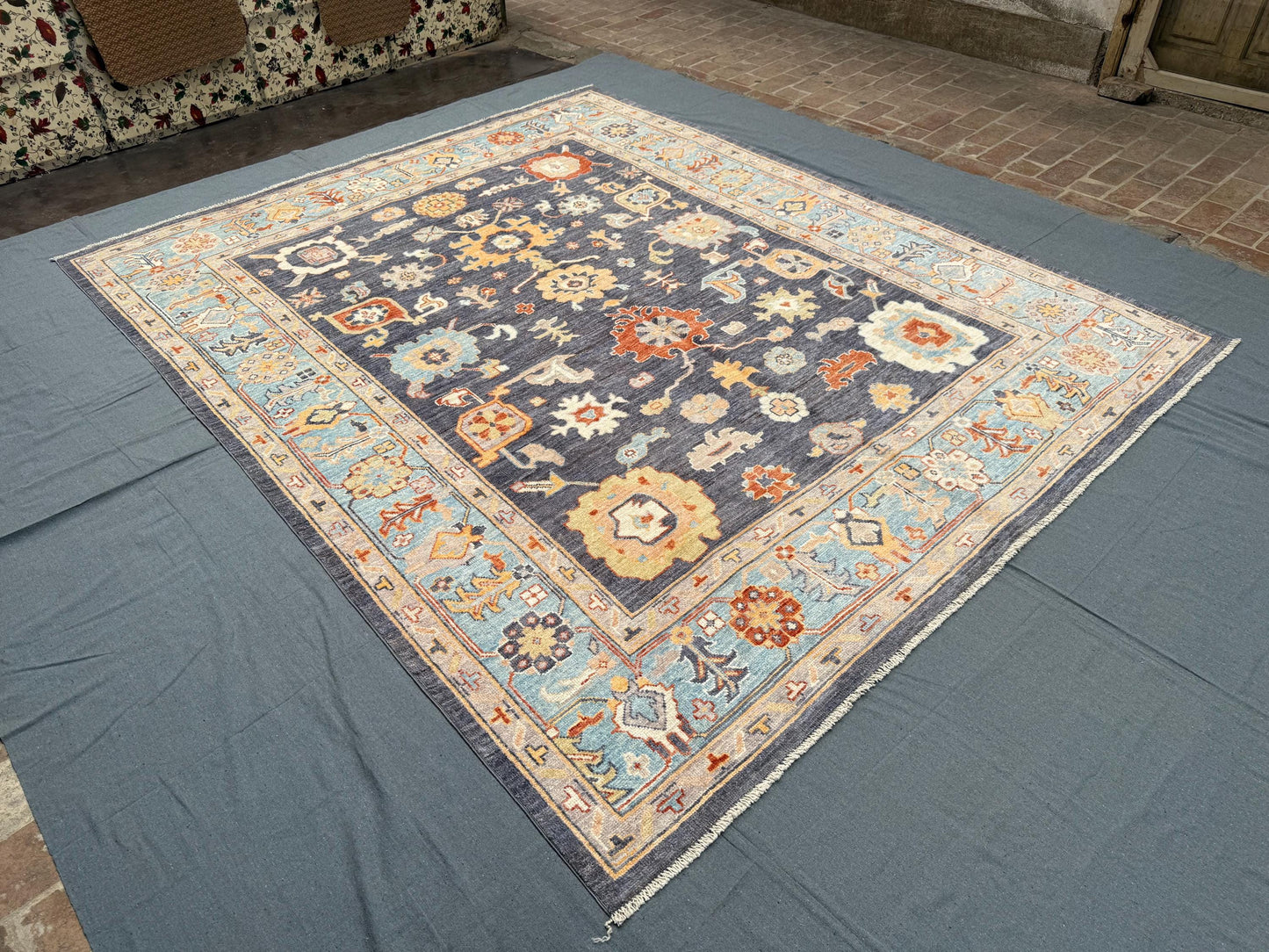 Handmade Turkish Oushak Rug 8x10 ft – Elegant Wool Area Carpet with Soft Pastel Floral Patterns, Perfect for Living Room or Bedroom