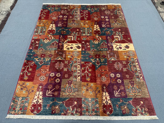 Handmade Patchwork Rug Vintage Wool Persian Carpet, Colorful Bohemian Kilim, Traditional Tribal Area Rug, Unique Oriental Decor 5.1 x 6.7 FT