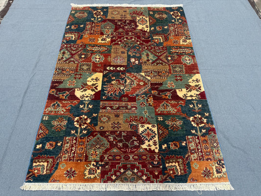 Handmade Patchwork Rug Vintage Wool Persian Carpet, Colorful Bohemian Kilim, Unique Tribal Area Rug, Traditional Oriental Decor 4.2 x 6 ft