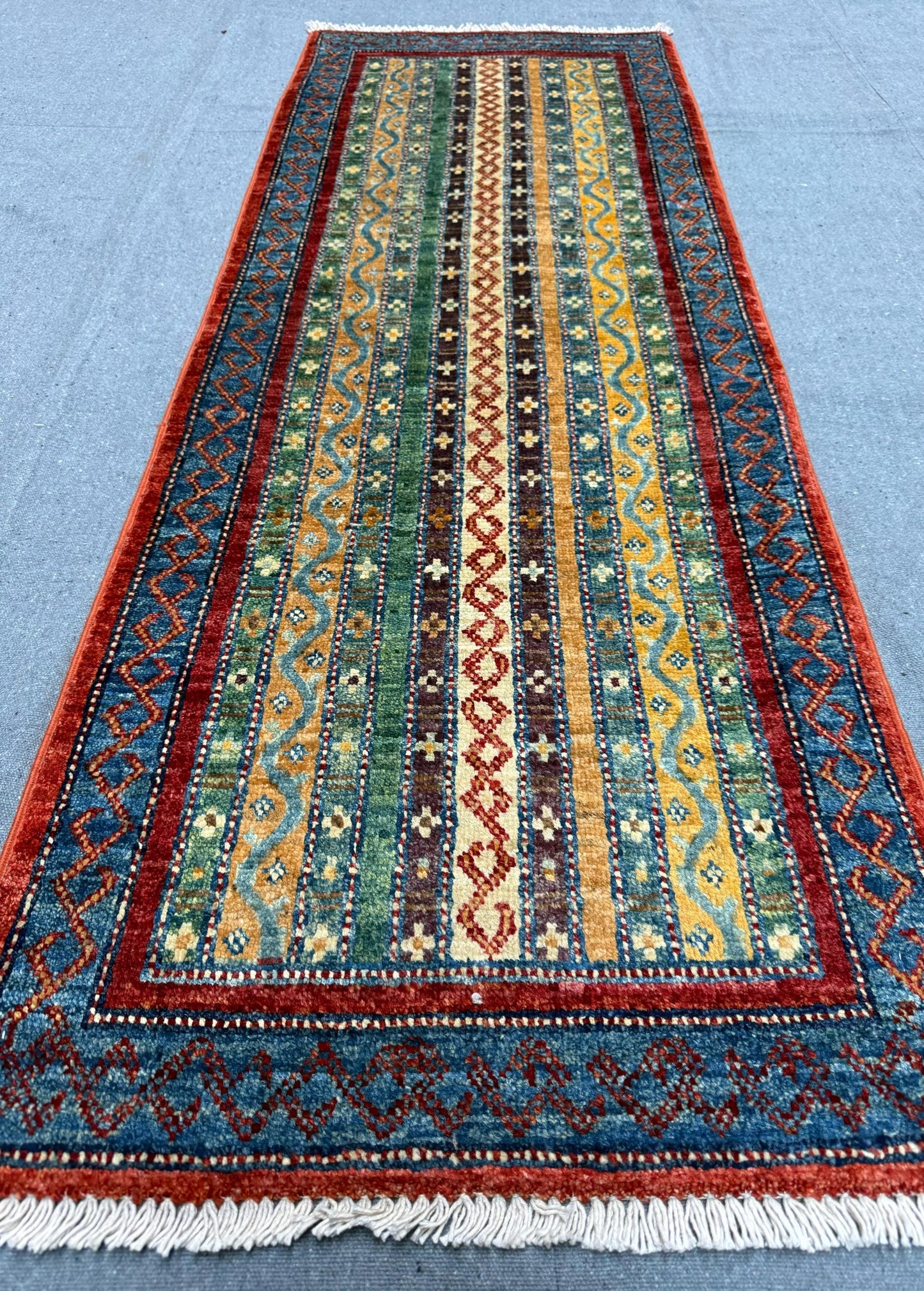 Handmade Turkish Shawl Rug Runner (1.9 x 4.11 ft ) - Vibrant Striped Design, Perfect for Hallways, Entryways, and Compact Spaces