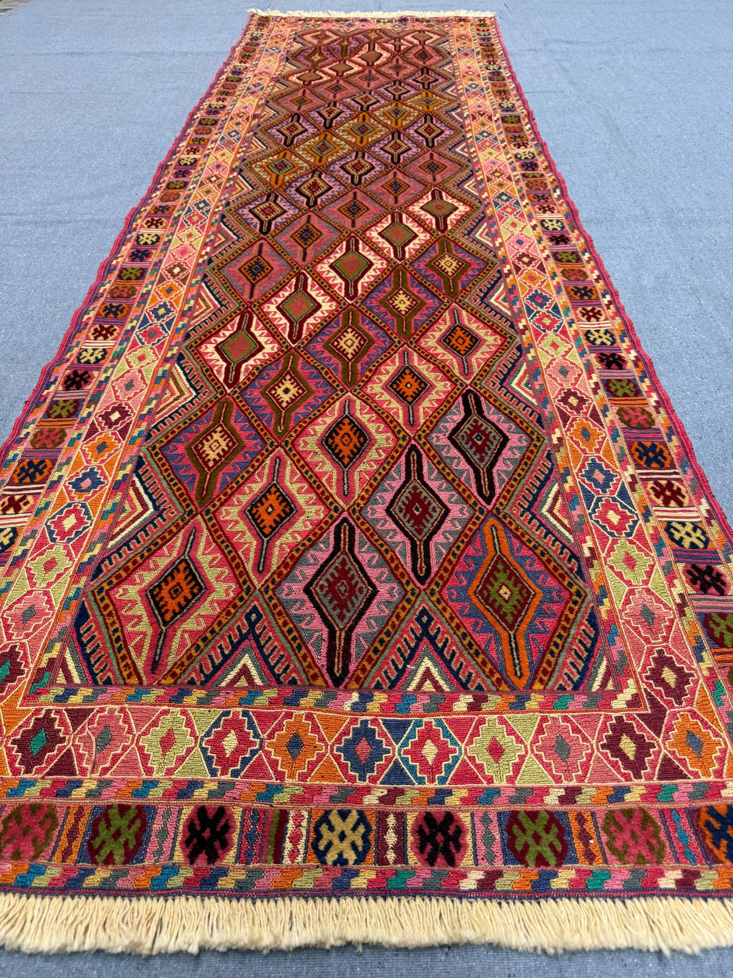 Handwoven Antique Vintage Kilim Runner Rug 2.8 x 8.11 ft - Geometric Tribal Wool Carpet - Bohemian Turkish Hallway Rug - Handmade Flatweave