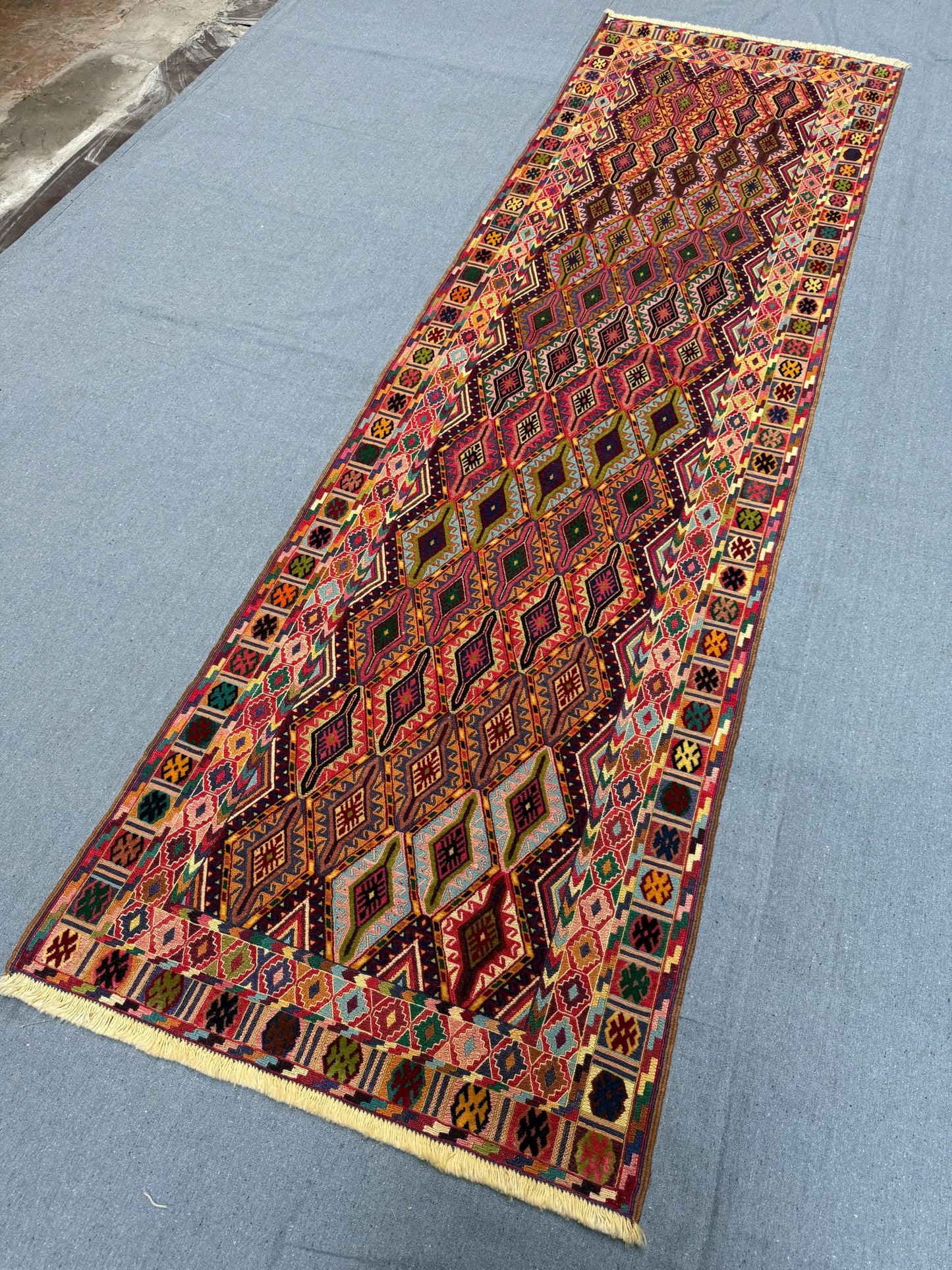 Antique Handmade Vintage Kilim Runner 2.8 x 9.3 ft - Turkish Bohemian Wool Rug - Geometric Tribal Hallway Carpet - Handwoven Flatweave