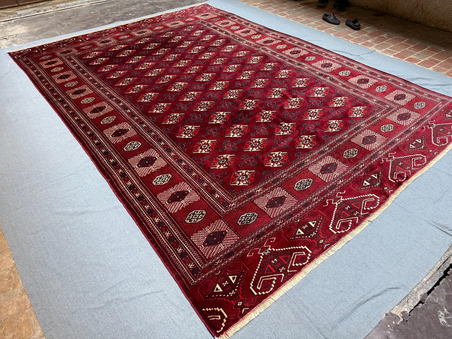 Turkmen Antique Handmade Wool Rug 8.9 x 12.5 ft - Traditional Sara Red Carpet - Vintage Tribal Geometric Oriental Area Rug