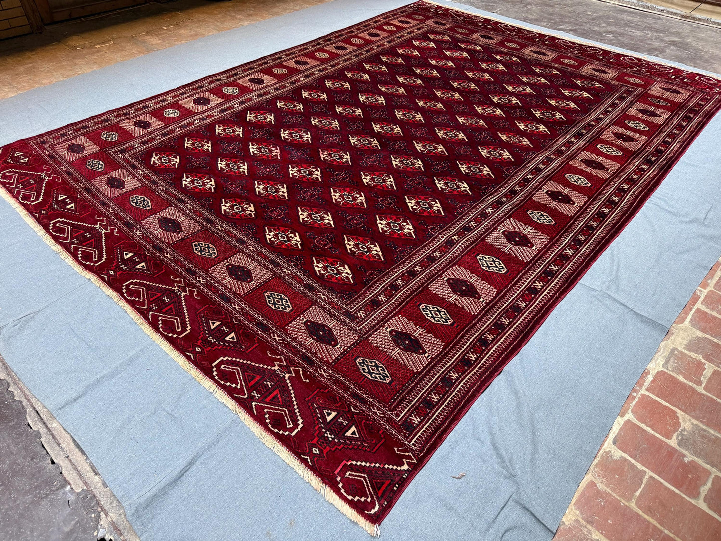 Turkmen Antique Handmade Wool Rug 8.9 x 12.5 ft - Traditional Sara Red Carpet - Vintage Tribal Geometric Oriental Area Rug