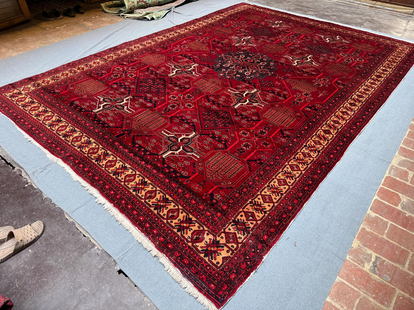 Real Vintage Handmade Antique Wool Rug 9 x 13.2 ft - Oriental Red Persian Carpet - Traditional Tribal Hand-Knotted Large Area Rug